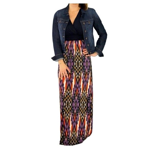 Gilli Sima VNeck 3/4 Sleeve Printed Maxi Dress, large - Picture 1 of 16